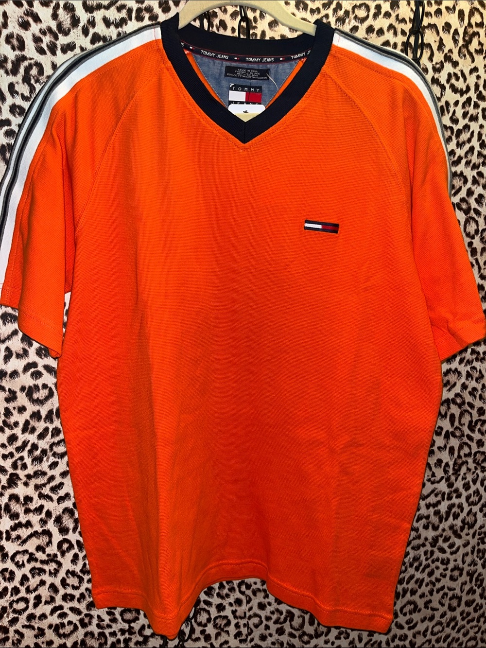Tommy Hilfiger Orange V-Neck Short Sleeve Tee with Navy Trim